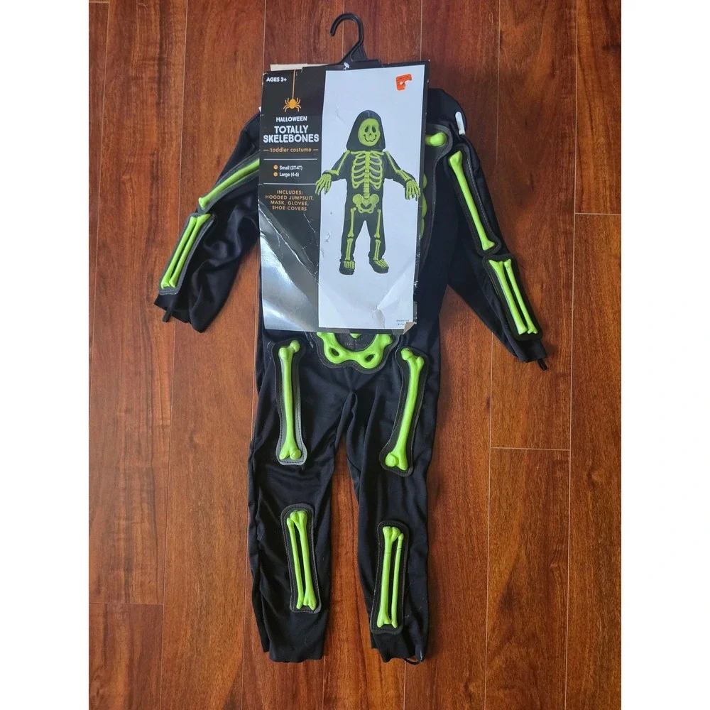 Totally Skelebones Toddler Skeleton Costume Neon Green Black Size Large 4-6 NEW